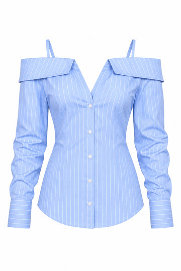 Sky blue off shoulder button up
