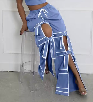 Sky blue bow tie trousers